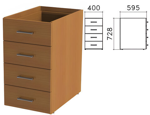 Тумба (каркас БЕЗ КРЫШКИ) приставная "Монолит", 400х595х728 мм, 4 ящика, орех гварнери, ТМ06.3