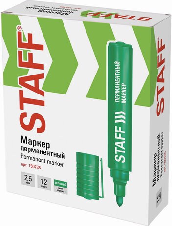 Маркер перманентный (нестираемый) STAFF "Basic" PM-733, ЗЕЛЕНЫЙ, круглый наконечник, 2,5 мм, 150735
