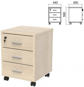 Тумба подкатная "Арго", 440х450х580 мм, 3 ящика, замок, ясень шимо