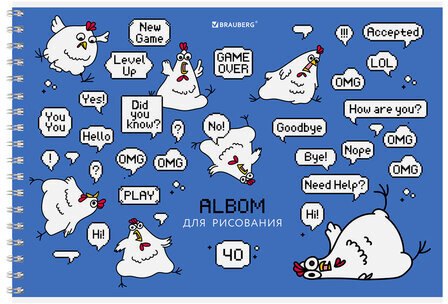 Альбом для рисования А4, 40 л., гребень, обложка картон, BRAUBERG, 195х285 мм, "Пернатые", 107120