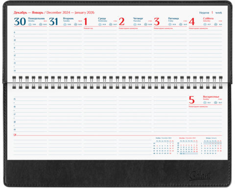 Планинг датированный 2025 305x140 мм GALANT "Ritter", под кожу, черный, 115707