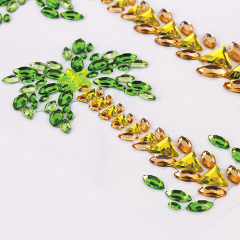 Наклейки готовые из страз ПАЛЬМЫ, 3 декоративных элемента, 9,5 х 15,5 см, ОСТРОВ СОКРОВИЩ, 661564