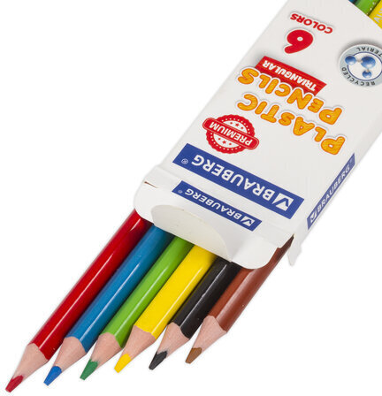 Карандаши цветные BRAUBERG PREMIUM, 6 цветов, трехгранные, грифель мягкий 3 мм, 181660