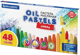 Пастель масляная восковые мелки утолщенные 48 цвета с точилкой, держателем и стеком, BRAUBERG PREMIUM, 272714