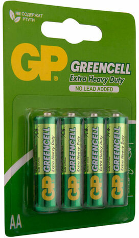 Батарейки КОМПЛЕКТ 4 шт., GP GreenCell AA (R6, 15G), солевые, пальчиковые, блистер, 15G-2CR4