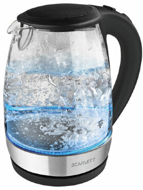 Чайник SCARLETT SC-EK27G89, 1,7 л, 2200 Вт, закрытый нагревательный элемент, стекло, черный