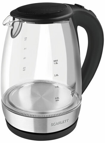 Чайник SCARLETT SC-EK27G89, 1,7 л, 2200 Вт, закрытый нагревательный элемент, стекло, черный