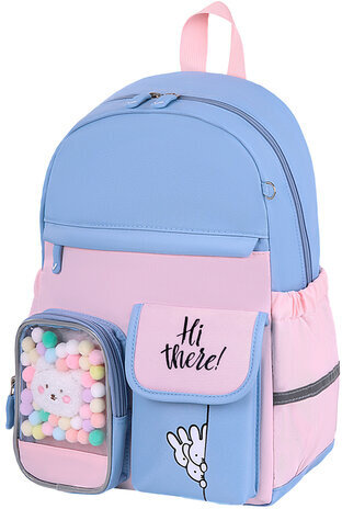 Рюкзак BRAUBERG PASTEL с термонашивками в комплекте, "Friendly bunnies", голубой, 40х29х14 см, 271423