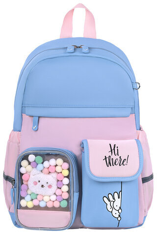 Рюкзак BRAUBERG PASTEL с термонашивками в комплекте, "Friendly bunnies", голубой, 40х29х14 см, 271423