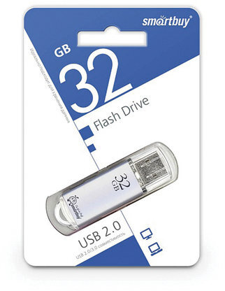 Флеш-диск 32 GB, SMARTBUY V-Cut, USB 2.0, металлический корпус, серебристый, SB32GBVC-S