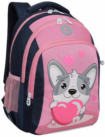 Рюкзак GRIZZLY школьный, анатомическая спинка, 3 отделения, для девочек, "LOVE CORGI", 40х27х20 см, RG-361-1/4