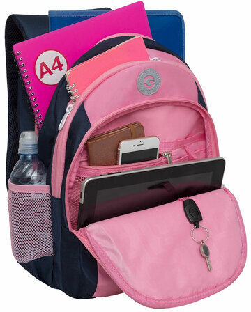 Рюкзак GRIZZLY школьный, анатомическая спинка, 3 отделения, для девочек, "LOVE CORGI", 40х27х20 см, RG-361-1/4