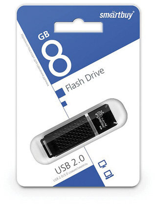 Флеш-диск 8 GB, SMARTBUY Quartz, USB 2.0, черный, SB8GBQZ-K