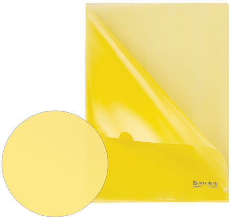 Папка-уголок жесткая BRAUBERG, желтая, 0,15 мм, 223968