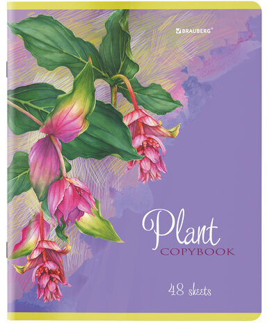 Тетради КОМПЛЕКТ 5 шт., А5, 48 л., BRAUBERG скоба, клетка, глянцевый лак, "Яркие Растения", 404393