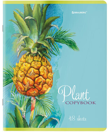 Тетради КОМПЛЕКТ 5 шт., А5, 48 л., BRAUBERG скоба, клетка, глянцевый лак, "Яркие Растения", 404393