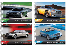 Альбом для рисования, А4, 40 листов, спираль, обложка картон, HATBER, 205х300 мм, "Престижные авто", 40А4Всп, A028216