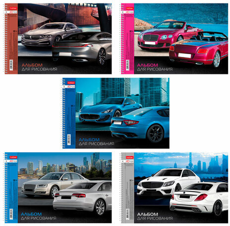 Альбом для рисования, А4, 40 листов, спираль, обложка картон, HATBER, 205х300 мм, "Престижные авто", 40А4Всп, A028216