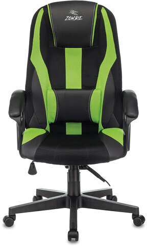 Кресло компьютерное ZOMBIE-9/BL+SD, подушка, экокожа/ткань, черное/зеленое, 1583709