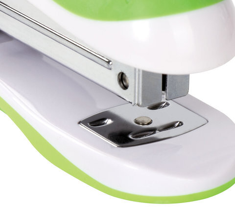 Степлер №24/6, 26/6 BRAUBERG "JET", до 20 листов, эргономичный, бело-зеленый, 227759