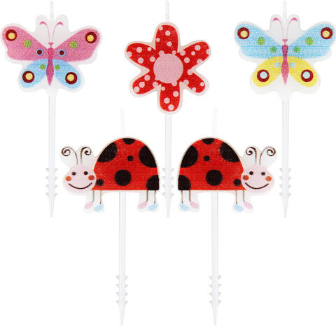 Свечи фигурные для торта на шпажках "Бабочки, божьи коровки", 5 шт, 2,5х3 см, ЗОЛОТАЯ СКАЗКА, 591463