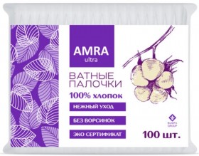 Ватные палочки 100 шт., AMRA, пакет, П00066647