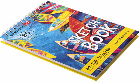 Скетчбук белая бумага 100 г/м2 165х240 мм, 80 л., гребень, твердая обложка, BRAUBERG ART DEBUT, 112985