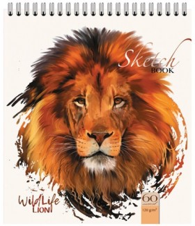 Скетчбук, белая бумага 120 г/м2, 170х195 мм, 60 л., гребень, фольга, выборочный твин лак, &quot;Лев&quot;, 99488