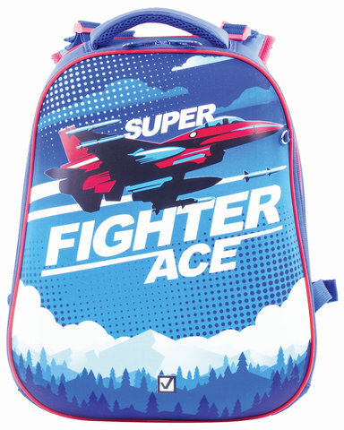 Ранец BRAUBERG EXTRA, 2 отделения, анатомическая спинка, дополнительный объем, для мальчиков, "Истребитель", 39х28х19 см, 227844