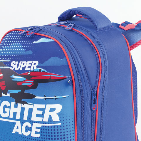 Ранец BRAUBERG EXTRA, 2 отделения, анатомическая спинка, дополнительный объем, для мальчиков, "Истребитель", 39х28х19 см, 227844