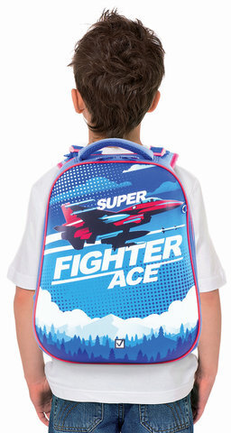Ранец BRAUBERG EXTRA, 2 отделения, анатомическая спинка, дополнительный объем, для мальчиков, "Истребитель", 39х28х19 см, 227844