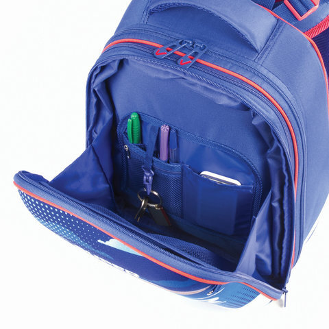 Ранец BRAUBERG EXTRA, 2 отделения, анатомическая спинка, дополнительный объем, для мальчиков, "Истребитель", 39х28х19 см, 227844