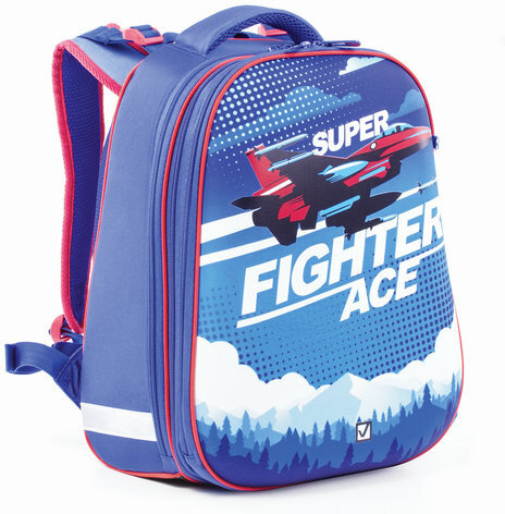 Ранец BRAUBERG EXTRA, 2 отделения, анатомическая спинка, дополнительный объем, для мальчиков, "Истребитель", 39х28х19 см, 227844