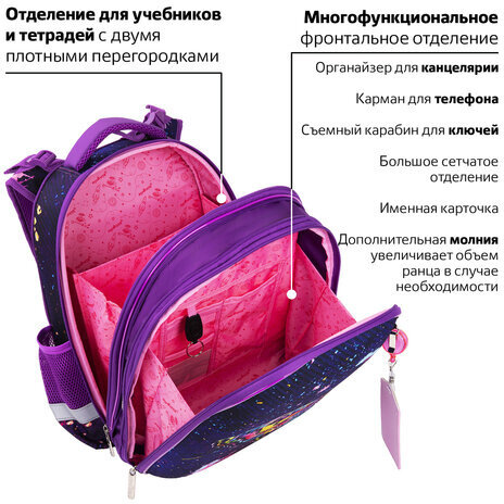 Ранец ЮНЛАНДИЯ EXTRA, с дополнительным объемом, "Colorful butterfly", 38х29х18 см, 270674