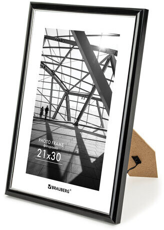 Рамка 21х30 см небьющаяся, багет 14,6 мм, пластик, BRAUBERG "Original Line", черная/серебро, 391234