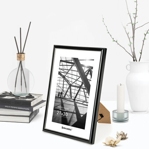 Рамка 21х30 см небьющаяся, багет 14,6 мм, пластик, BRAUBERG "Original Line", черная/серебро, 391234