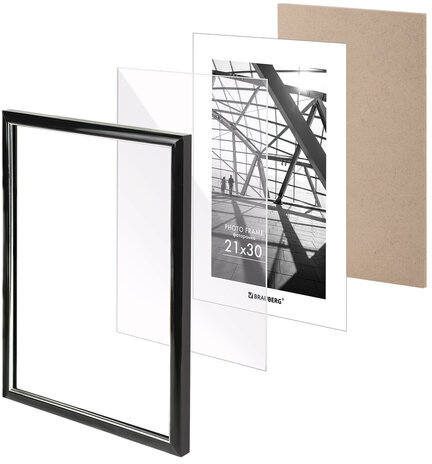 Рамка 21х30 см небьющаяся, багет 14,6 мм, пластик, BRAUBERG "Original Line", черная/серебро, 391234