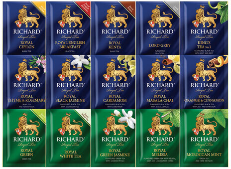 Чай RICHARD "Royal Tea Collection", подарочный НАБОР 15 вкусов, 120 пакетиков по 1,9 г, 100839
