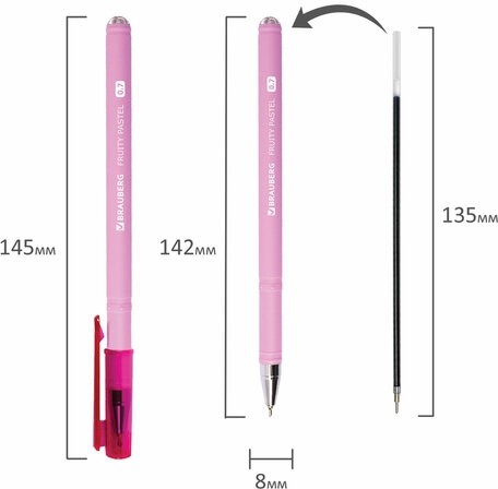 Ручка шариковая масляная BRAUBERG "FRUITY Pastel", СИНЯЯ, soft-touch, узел 0,7 мм, линия письма 0,35 мм, 142958, OBP322
