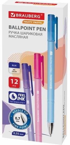Ручка шариковая масляная BRAUBERG "FRUITY Pastel", СИНЯЯ, soft-touch, узел 0,7 мм, линия письма 0,35 мм, 142958, OBP322