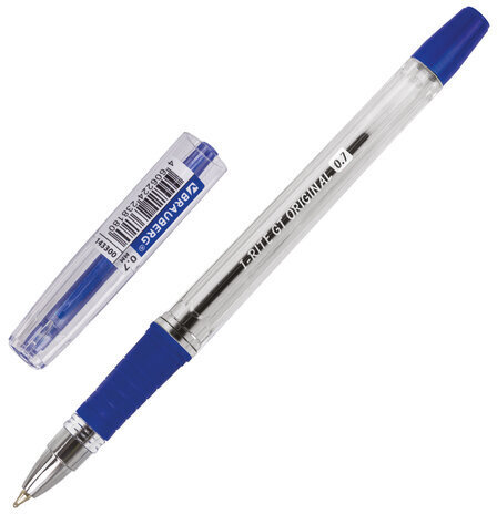 Ручка шариковая масляная с грипом BRAUBERG "i-Rite GT", СИНЯЯ, корпус прозрачный, узел 0,7 мм, 143300