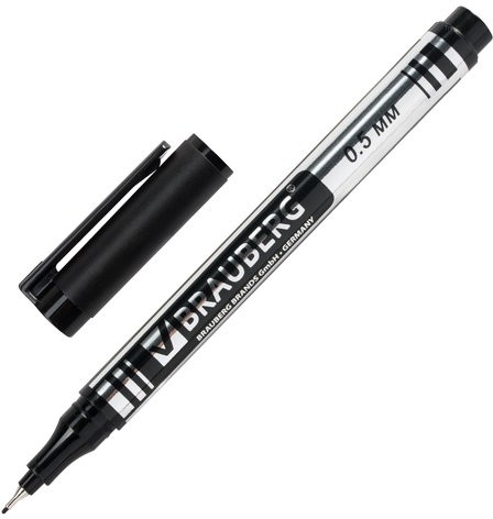 Маркер перманентный (нестираемый) BRAUBERG "Jet", ЧЕРНЫЙ, супертонкий металлический наконечник, 0,5 мм, 150507