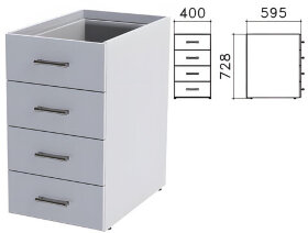 Тумба (каркас БЕЗ КРЫШКИ) приставная &quot;Монолит&quot;, 400х595х728 мм, 4 ящика, серая, ТМ06.11