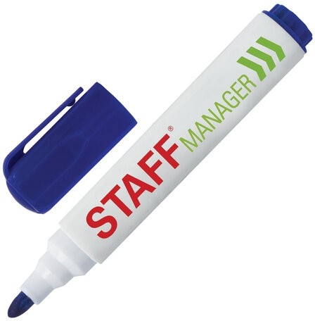 Маркер стираемый для белой доски СИНИЙ, STAFF "Manager" WBM-491, 5 мм, с клипом, 151492