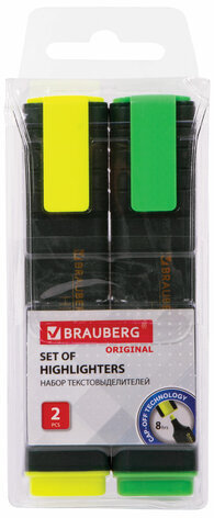 Набор текстовыделителей BRAUBERG 2 шт., ЖЕЛТЫЙ/ЗЕЛЕНЫЙ, &quot;ORIGINAL&quot;, линия 1-5 мм, 151687