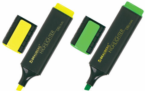 Набор текстовыделителей BRAUBERG 2 шт., ЖЕЛТЫЙ/ЗЕЛЕНЫЙ, "ORIGINAL", линия 1-5 мм, 151687