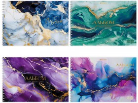 Альбом для рисования А4, 40 л., гребень, обложка картон, BRAUBERG, 195х285 мм, &quot;МРАМОР&quot; (4 вида), 107121