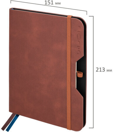 Ежедневник датированный 2025, А5, 151х213 мм, BRAUBERG "Note", под кожу, держатель для ручки, резинка-фиксатор, коричневый, 115929