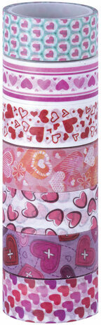 Клейкие WASHI-ленты для декора "СЕРДЦА", 15 мм х 3 м, 7 цветов, рисовая бумага, ОСТРОВ СОКРОВИЩ, 661708