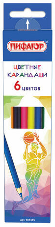 Карандаши цветные ПИФАГОР для мальчиков "БЫСТРЕЕ! ВЫШЕ! СИЛЬНЕЕ!", 6 цветов, классические, 181355